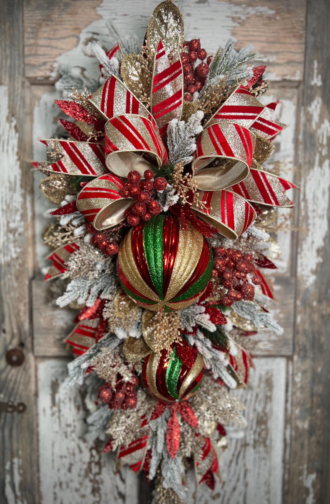 Deluxe Evergreen Christmas Swag with Pine, Large Ornaments and much more - Designer ribbon