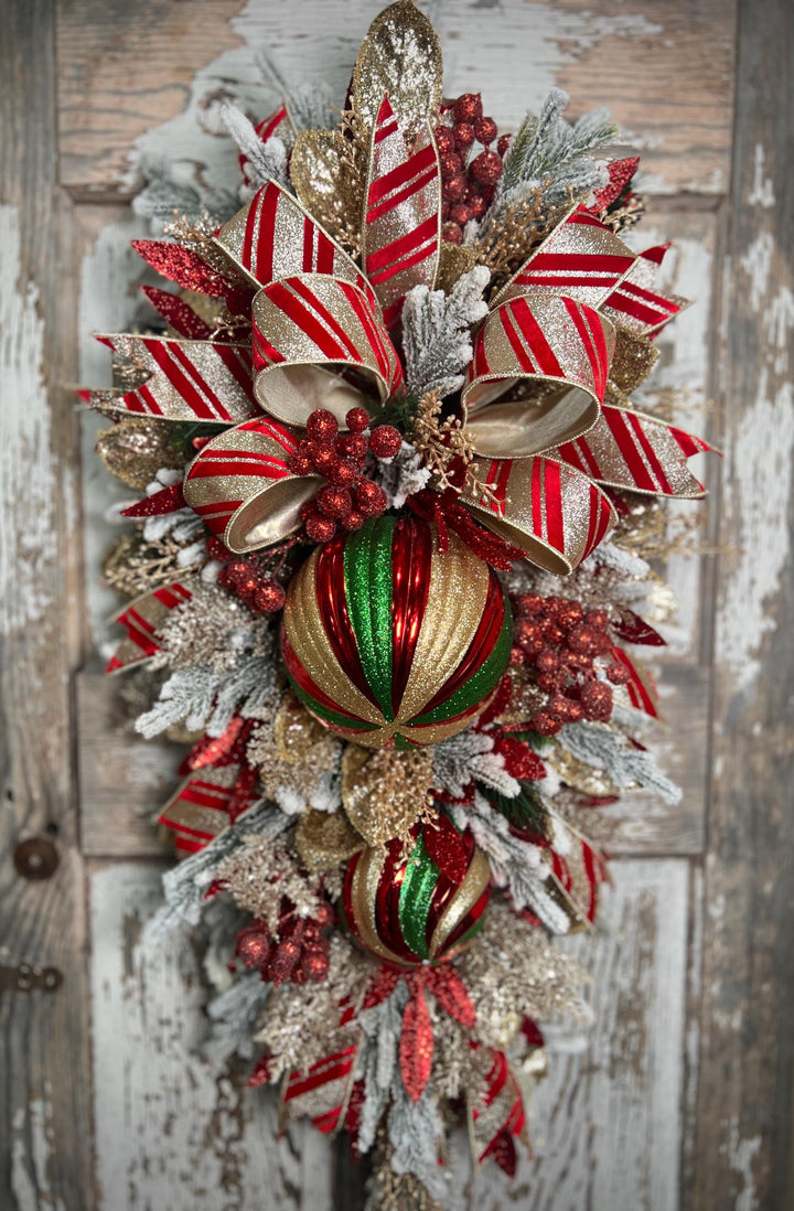 Deluxe Evergreen Christmas Swag with Pine, Large Ornaments and much more - Designer ribbon