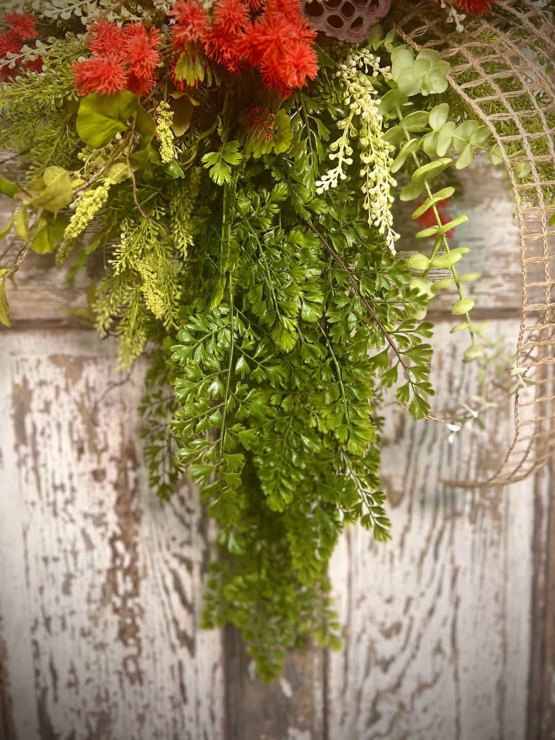 Spring Lotus Blossom Moss Wreath - Meadow Thistle with Natural Jute Netting