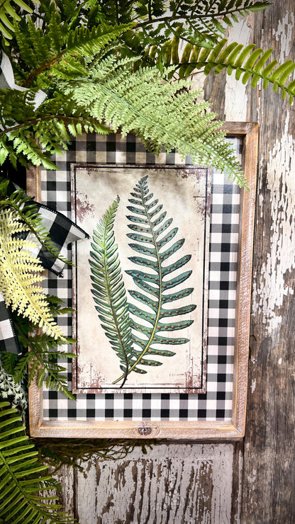 Designer Twig Fern Wreath with wooden fern picture - Top Tier Designer buffalo check bow