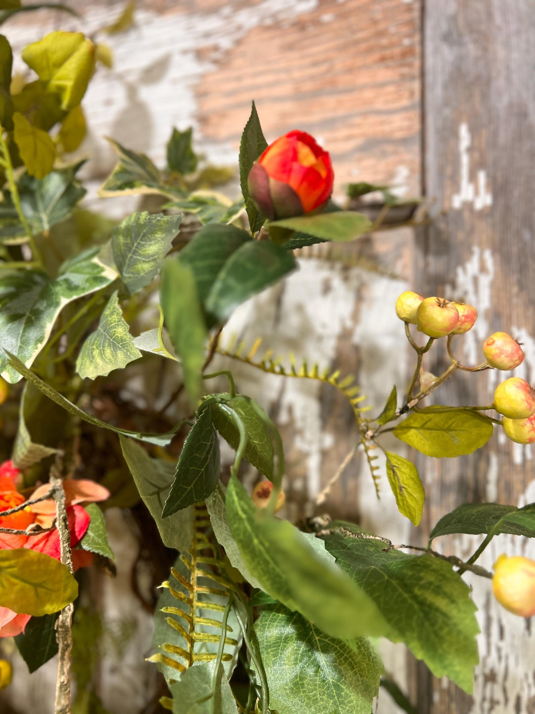 Spring Floral Woodland Grapevine Wreath - Camelias with Ferns and Berries