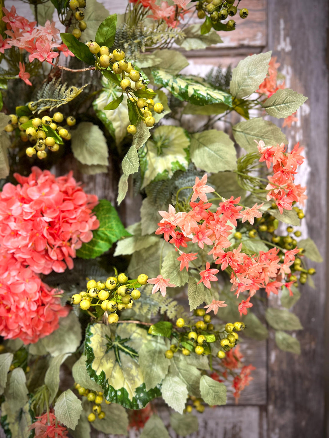 Coral Hydrangea Wreath – Spring Summer Front Door Decor