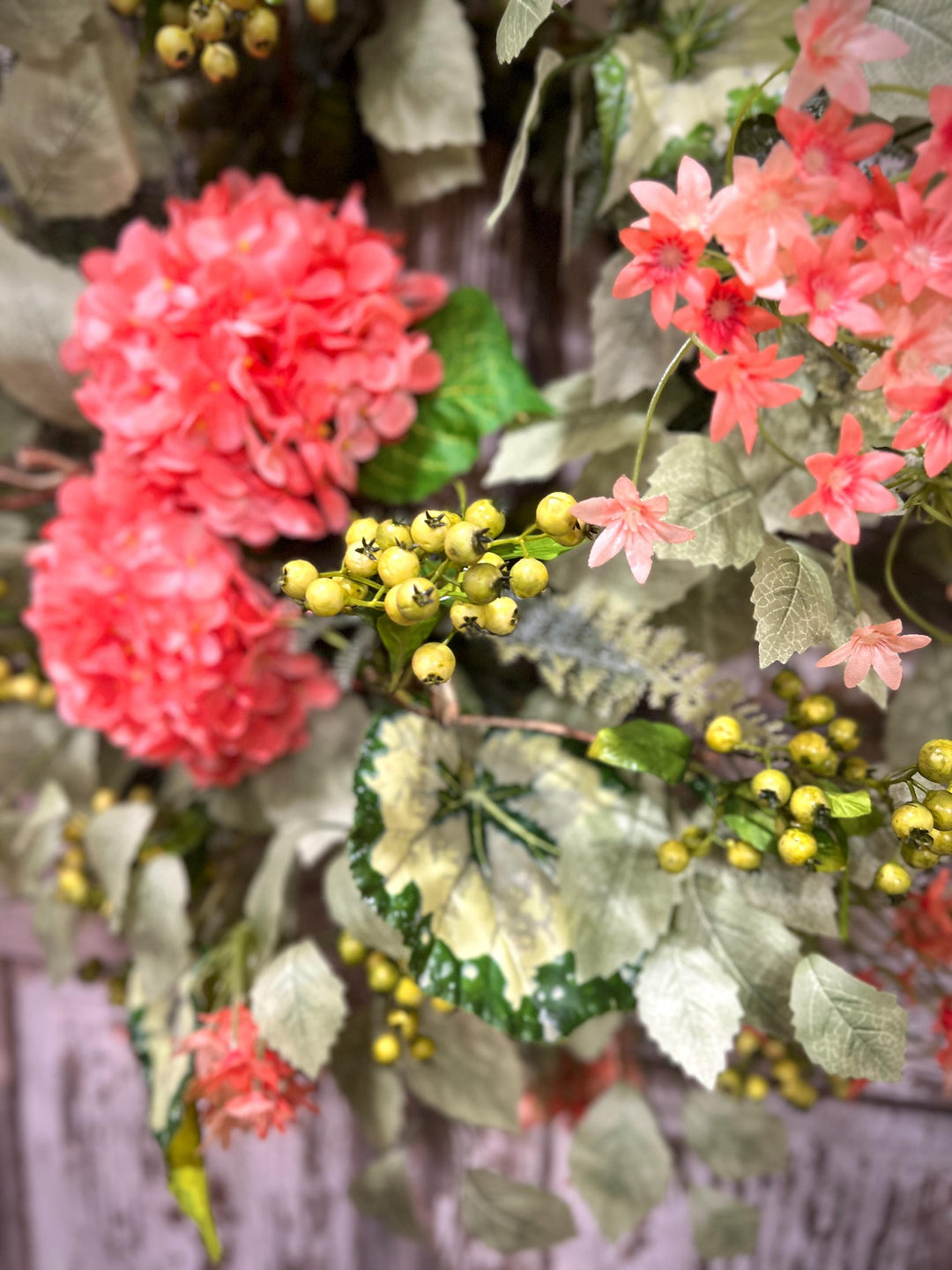 Coral Hydrangea Wreath – Spring Summer Front Door Decor