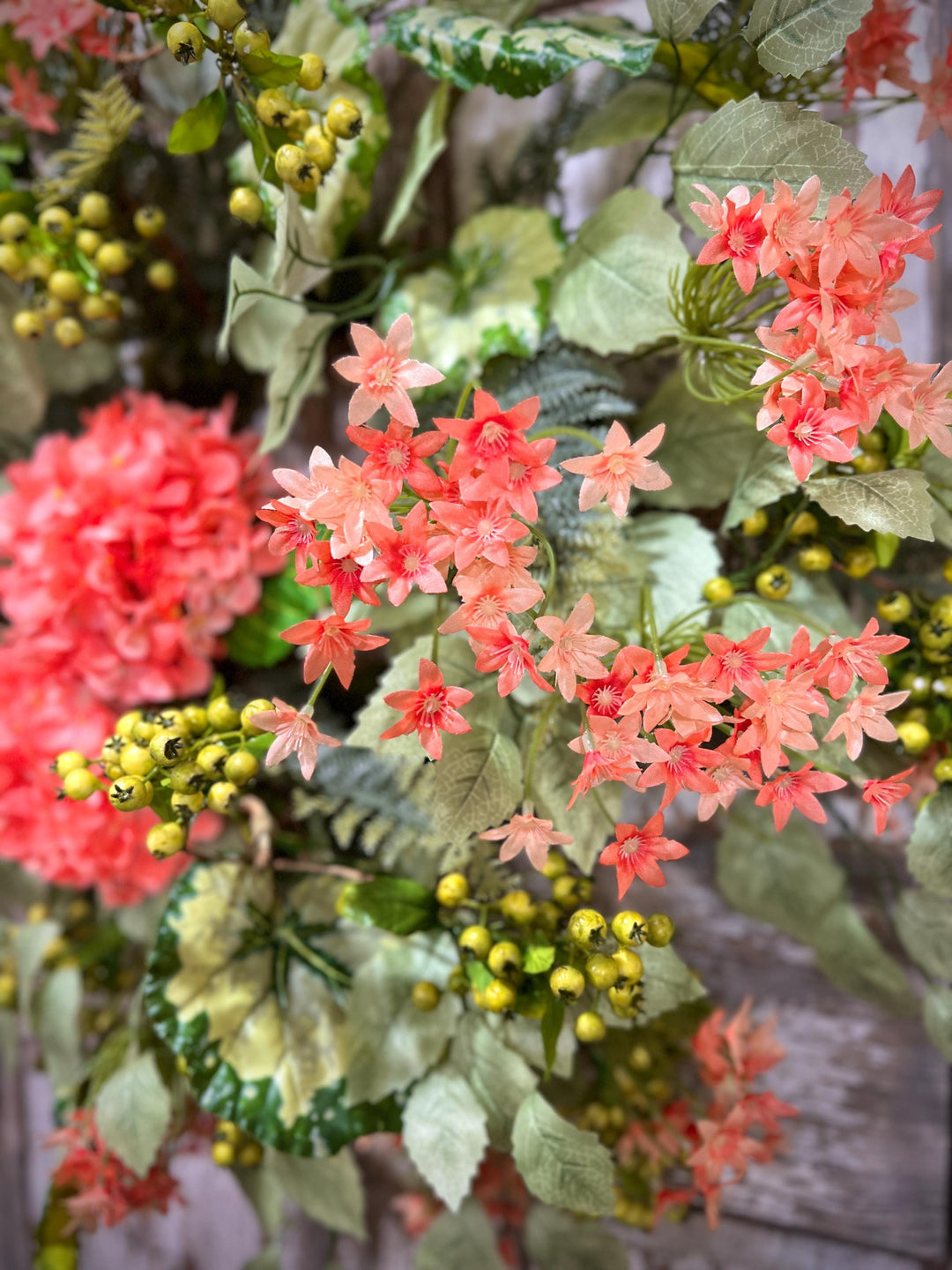 Coral Hydrangea Wreath – Spring Summer Front Door Decor