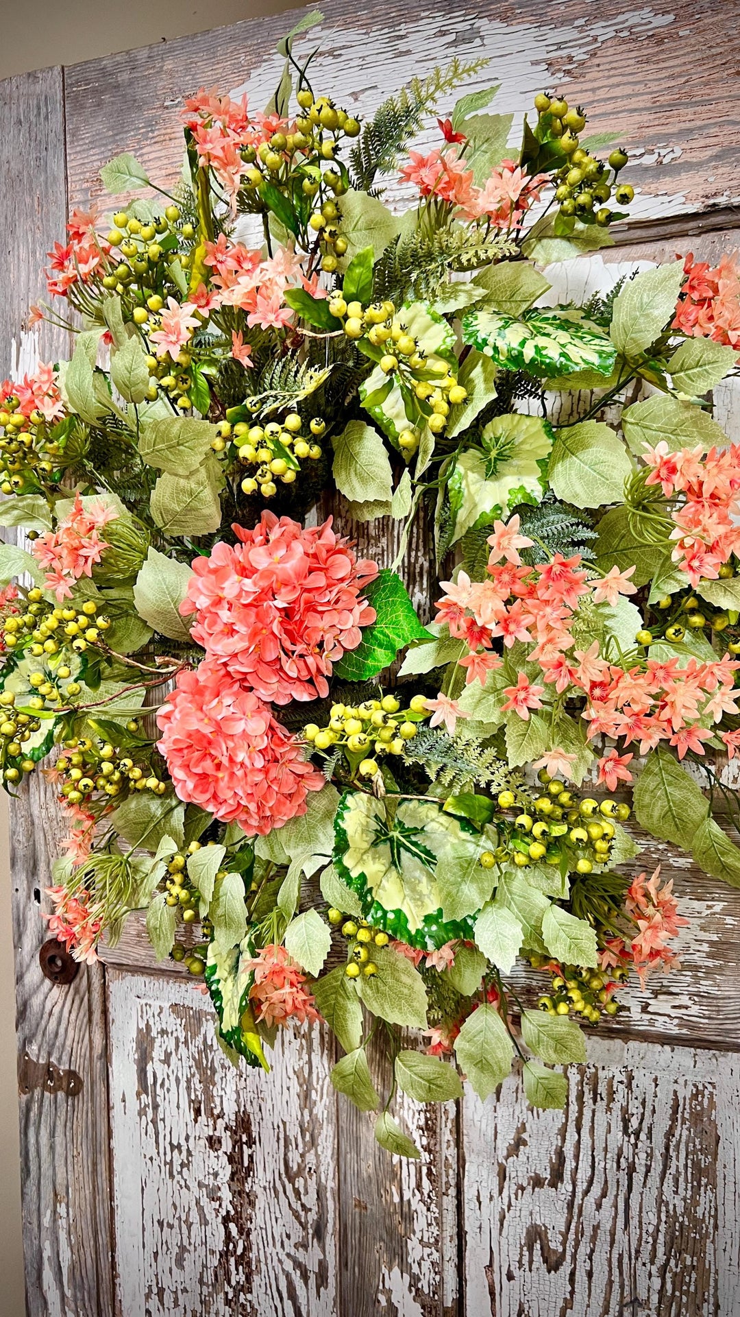 Coral Hydrangea Wreath – Spring Summer Front Door Decor