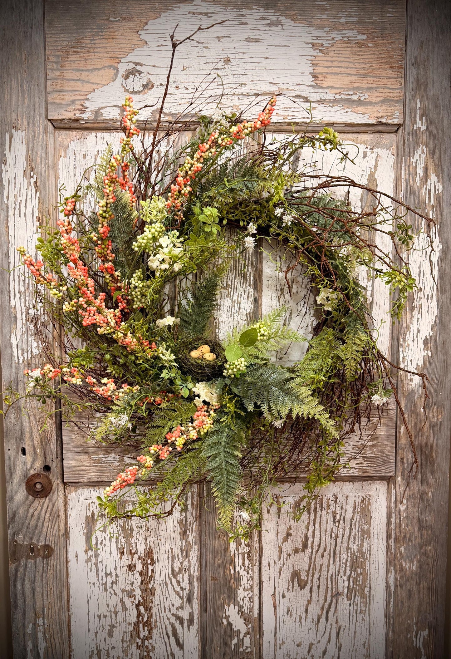 Designer Twig Minimalist Style Wreath with Birds nest with eggs