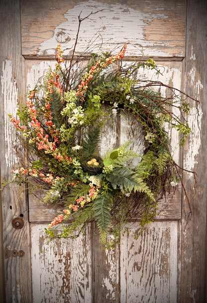 Designer Twig Minimalist Style Wreath with Birds nest with eggs