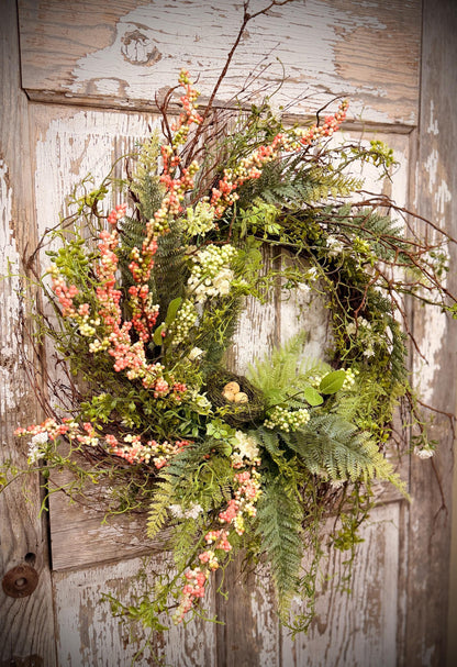 Designer Twig Minimalist Style Wreath with Birds nest with eggs