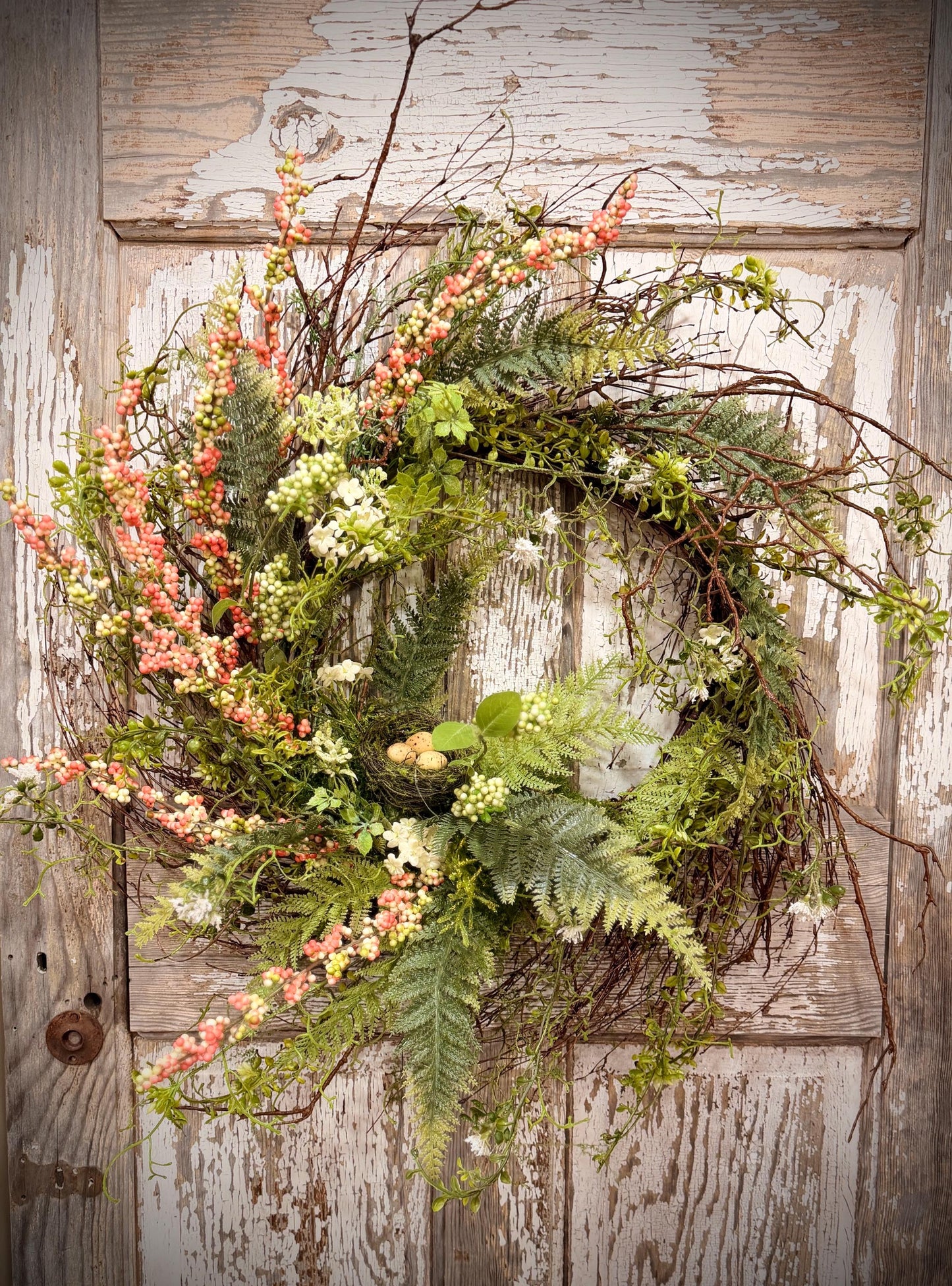 Designer Twig Minimalist Style Wreath with Birds nest with eggs