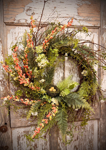 Designer Twig Minimalist Style Wreath with Birds nest with eggs