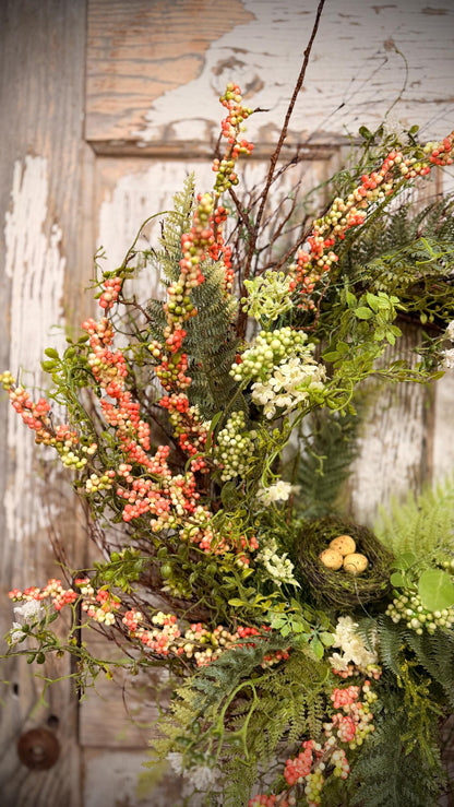 Designer Twig Minimalist Style Wreath with Birds nest with eggs