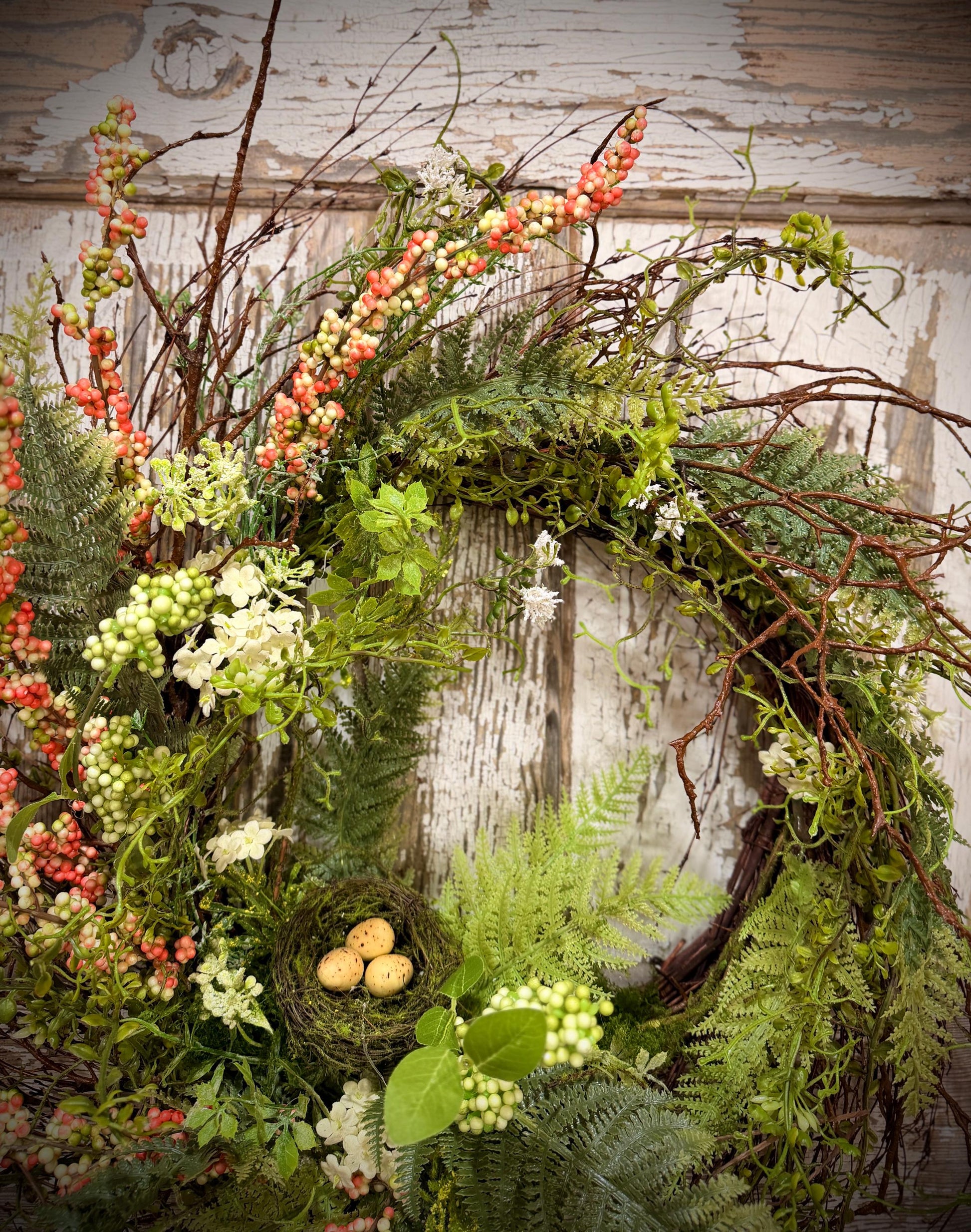 Designer Twig Minimalist Style Wreath with Birds nest with eggs