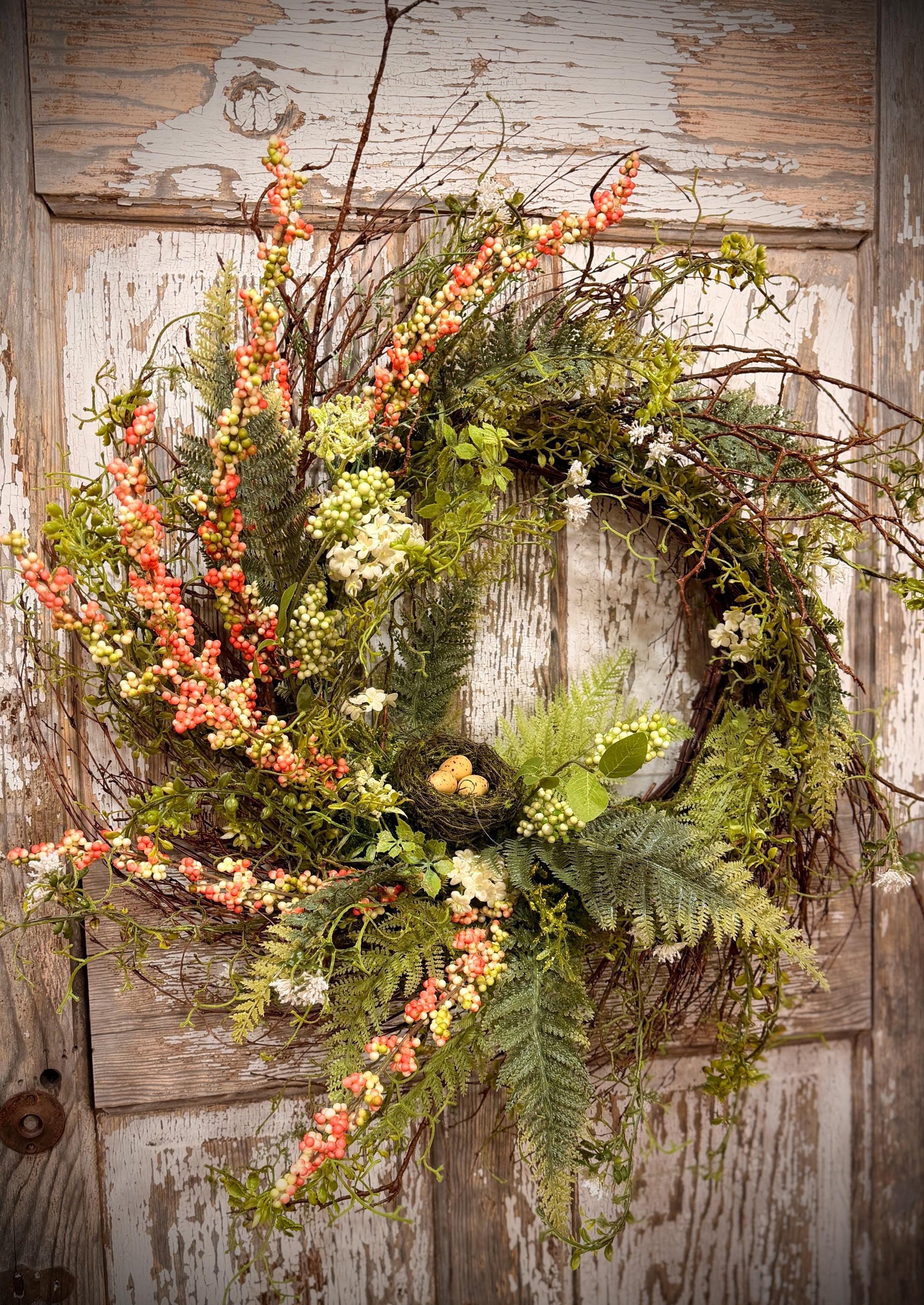 Designer Twig Minimalist Style Wreath with Birds nest with eggs