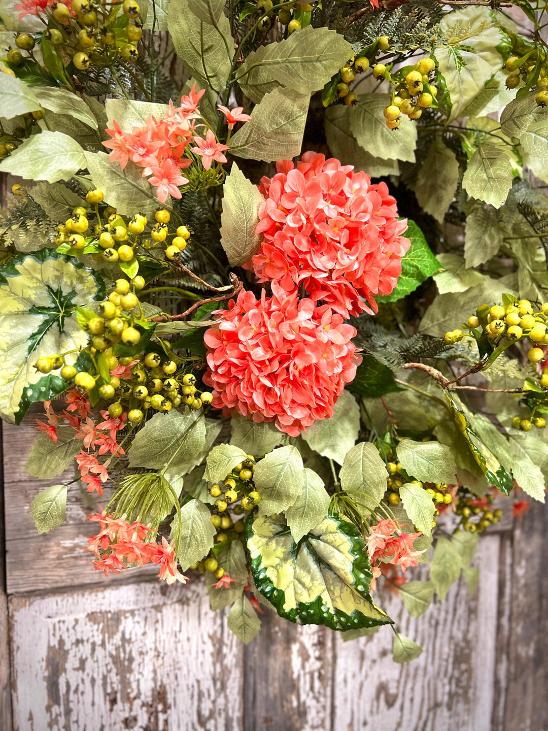 Coral Hydrangea Wreath – Spring Summer Front Door Decor