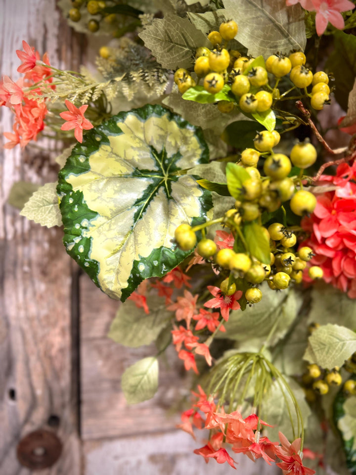 Coral Hydrangea Wreath – Spring Summer Front Door Decor