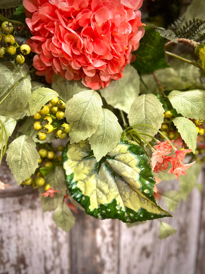 Coral Hydrangea Wreath – Spring Summer Front Door Decor