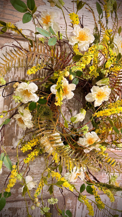 Wild Rose Twig Spring and Summer Wreath = Moss with Twig Base