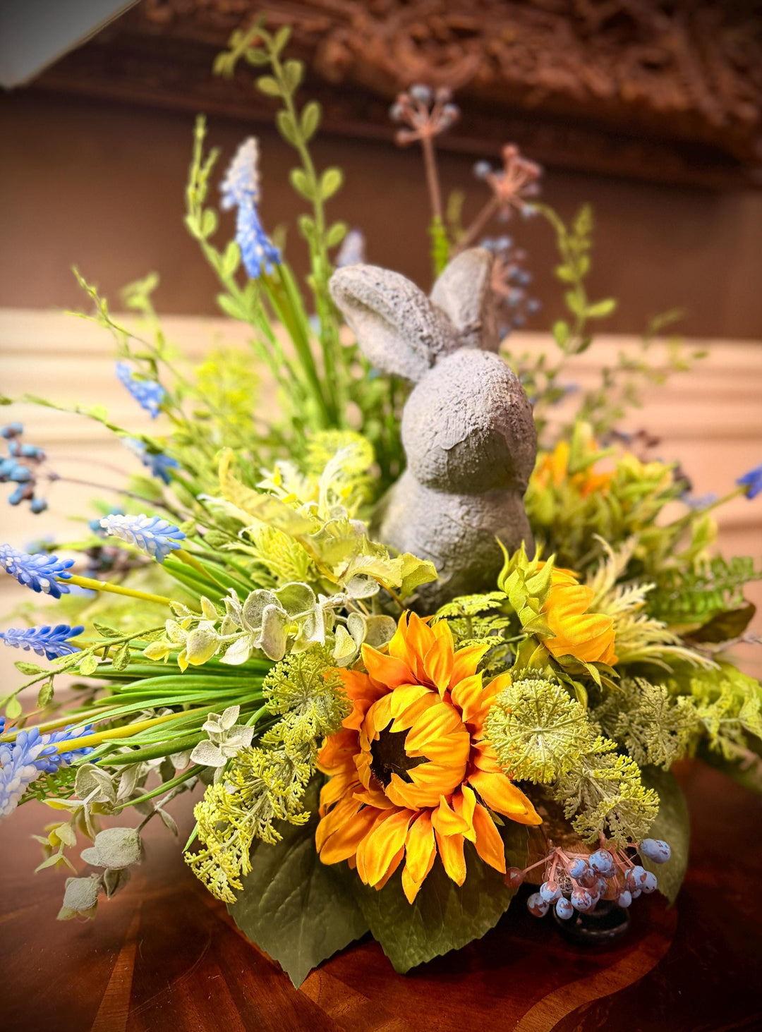 Garden Bunny Arrangement- With Sunflowers and Assorted Greenery