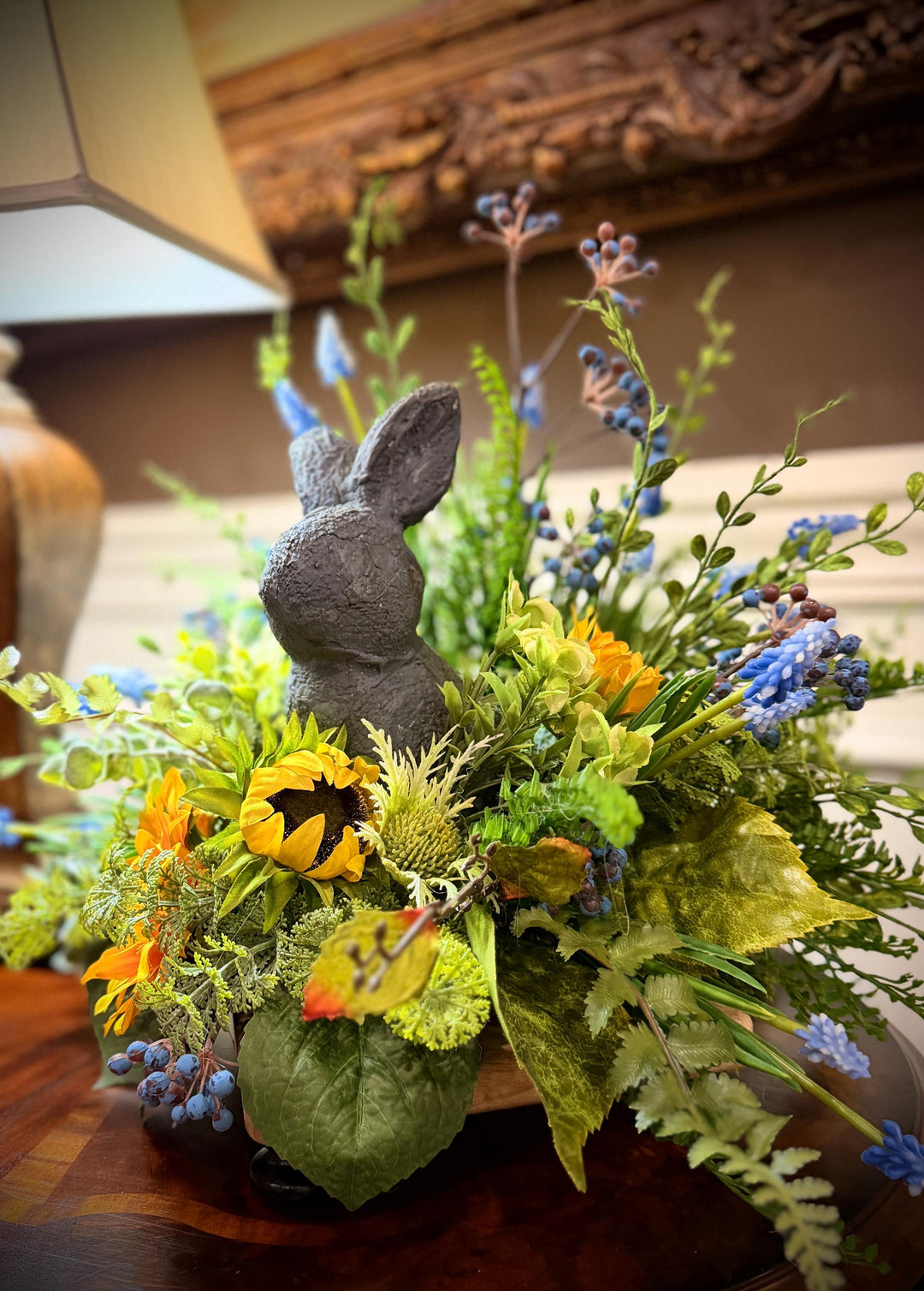 Garden Bunny Arrangement- With Sunflowers and Assorted Greenery