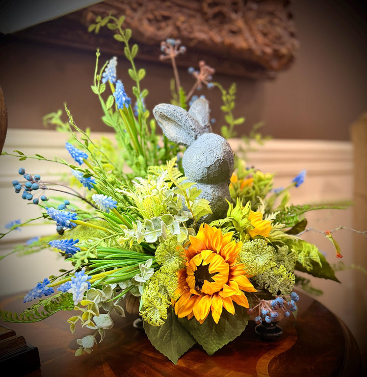 Garden Bunny Arrangement- With Sunflowers and Assorted Greenery
