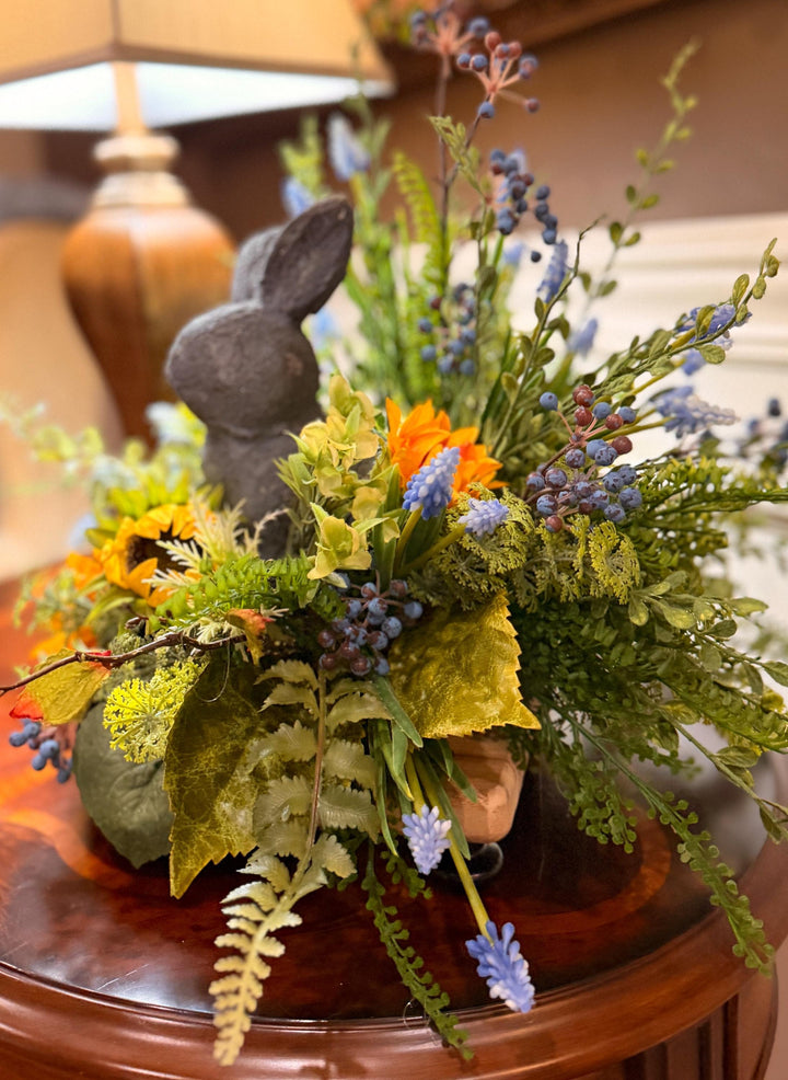 Garden Bunny Arrangement- With Sunflowers and Assorted Greenery