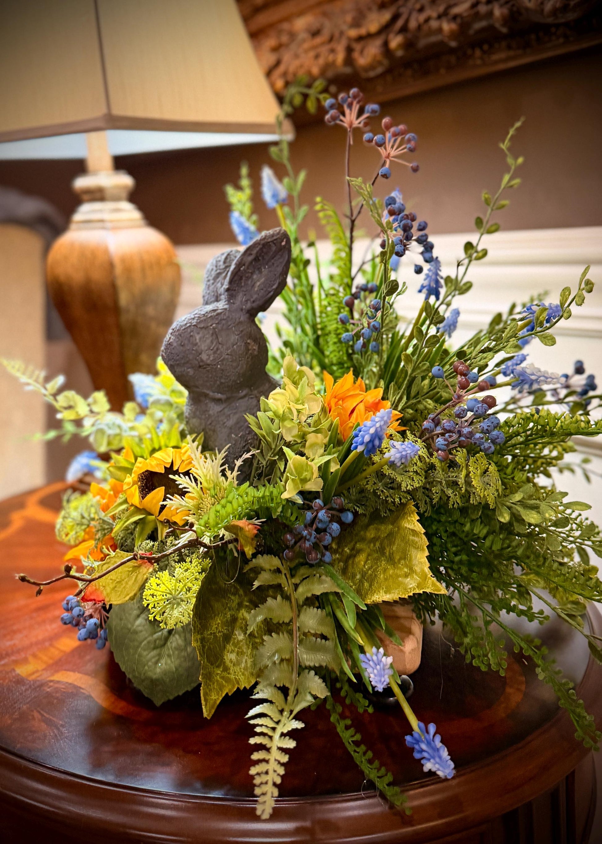 Garden Bunny Arrangement- With Sunflowers and Assorted Greenery