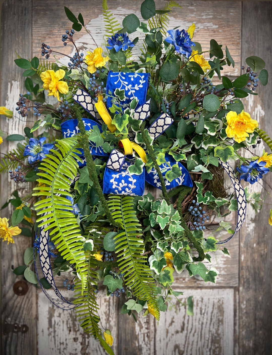 Garden Rose Designer Wreath - Twig Wreath Base with Designer Ribbon