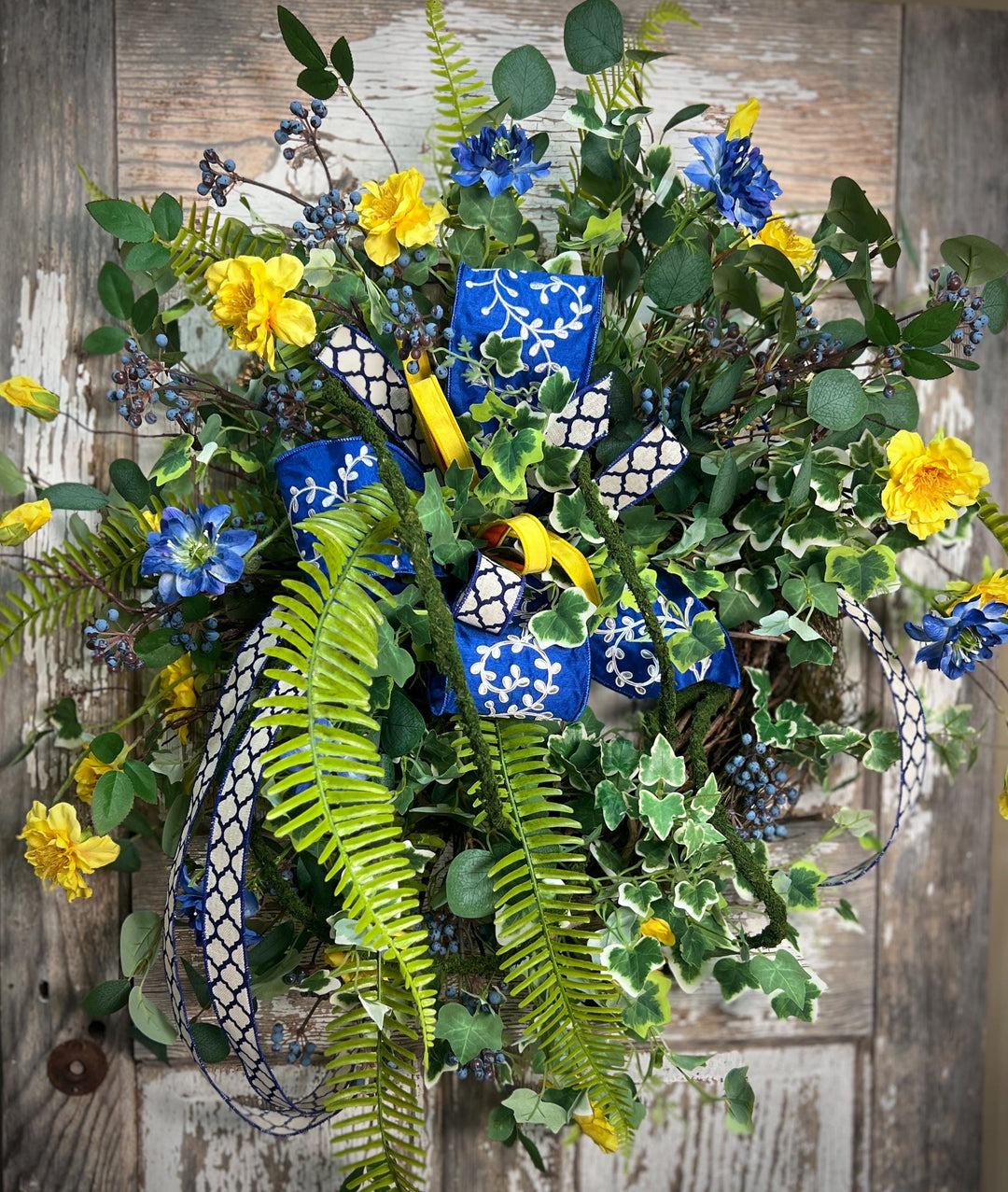 Garden Rose Designer Wreath - Twig Wreath Base with Designer Ribbon