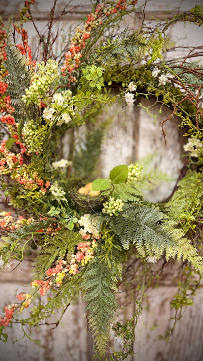 Designer Twig Minimalist Style Wreath with Birds nest with eggs
