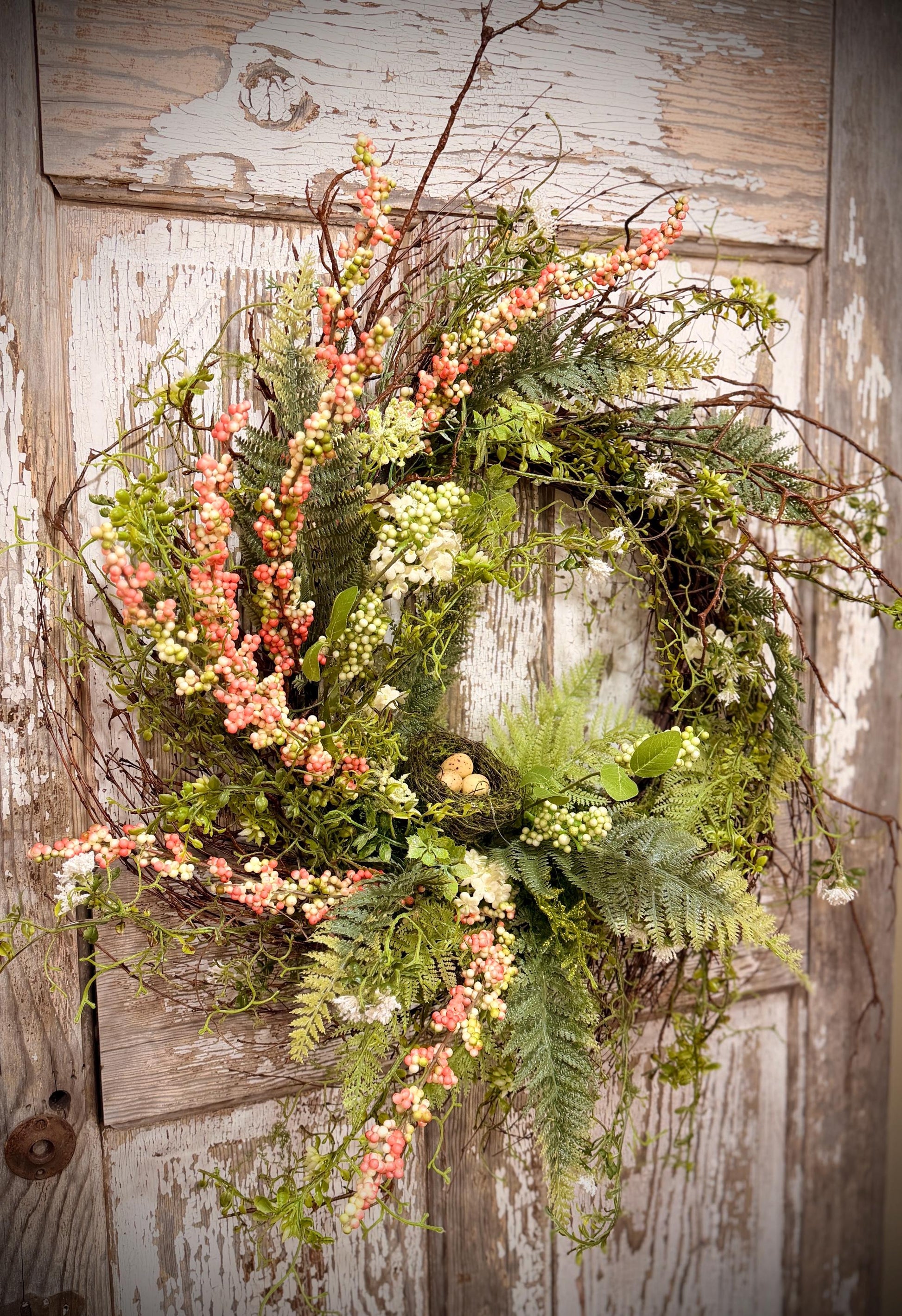 Designer Twig Minimalist Style Wreath with Birds nest with eggs