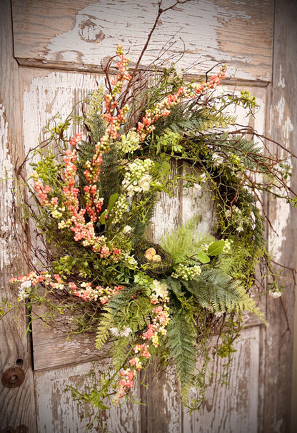 Designer Twig Minimalist Style Wreath with Birds nest with eggs