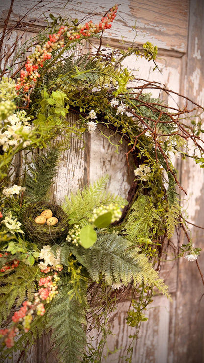 Designer Twig Minimalist Style Wreath with Birds nest with eggs