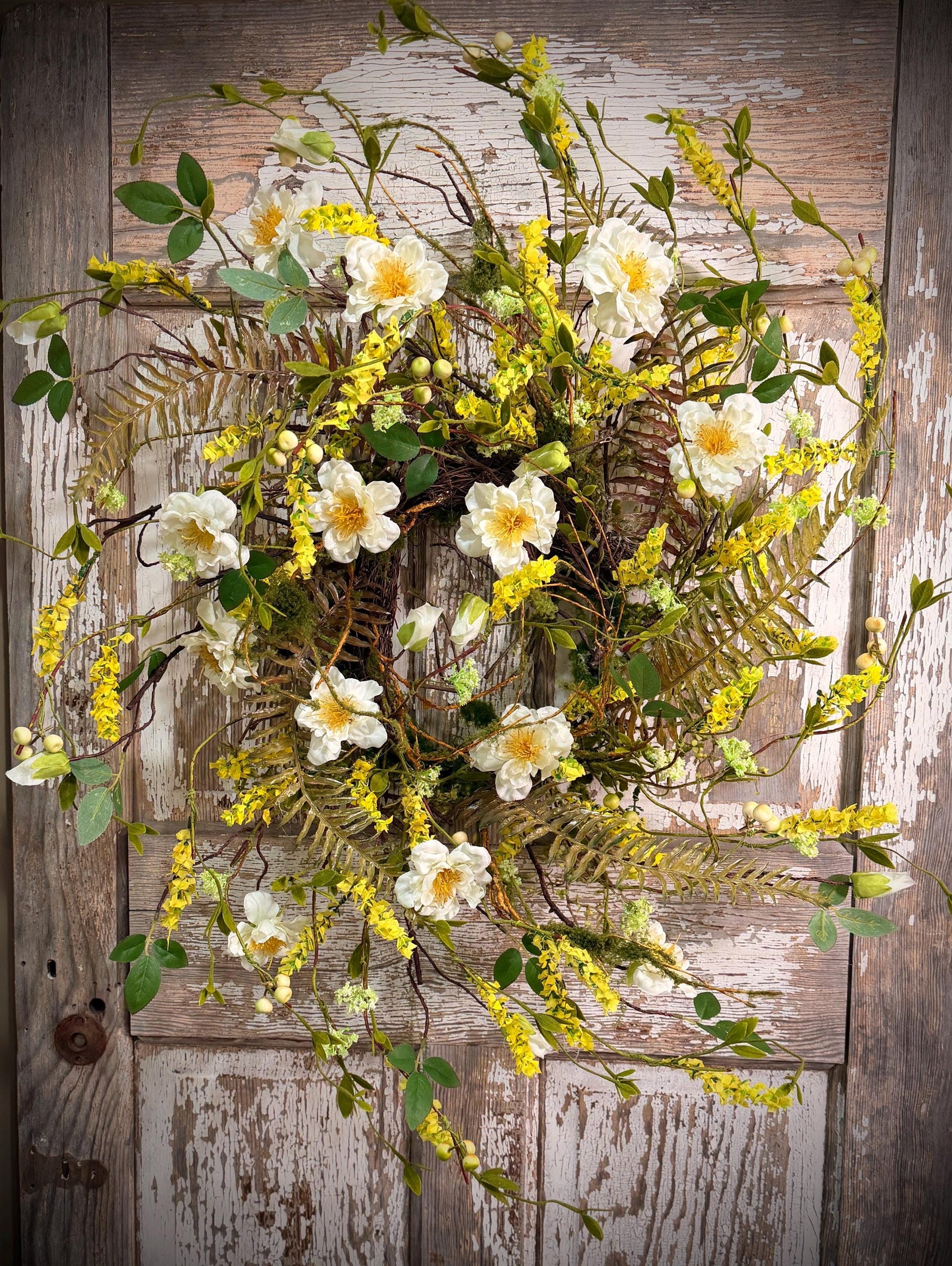 Wild Rose Twig Spring and Summer Wreath = Moss with Twig Base