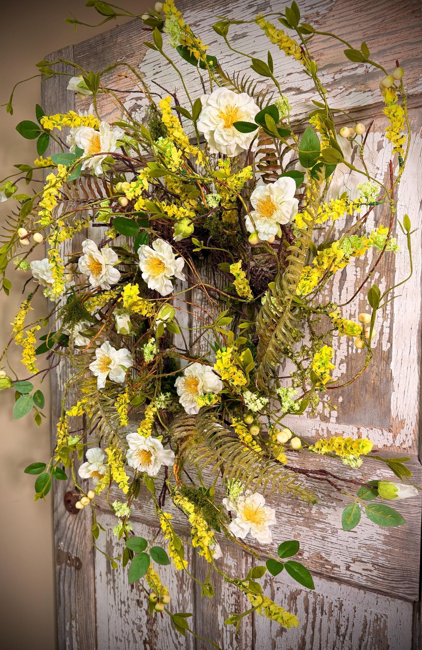 Wild Rose Twig Spring and Summer Wreath = Moss with Twig Base