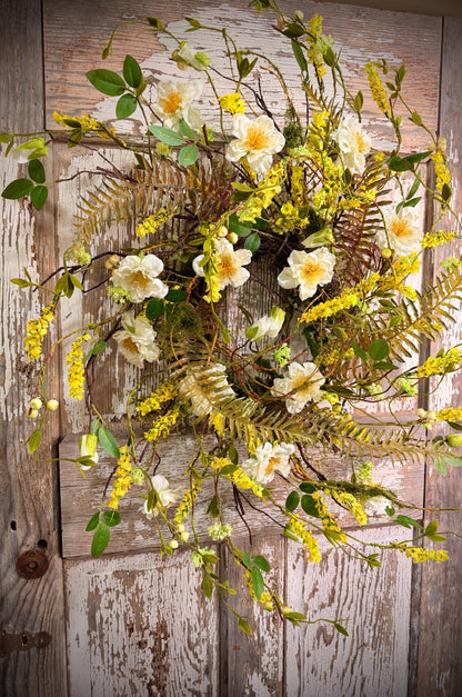 Wild Rose Twig Spring and Summer Wreath = Moss with Twig Base