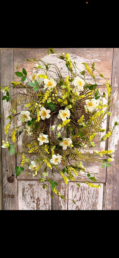 Wild Rose Twig Spring and Summer Wreath = Moss with Twig Base