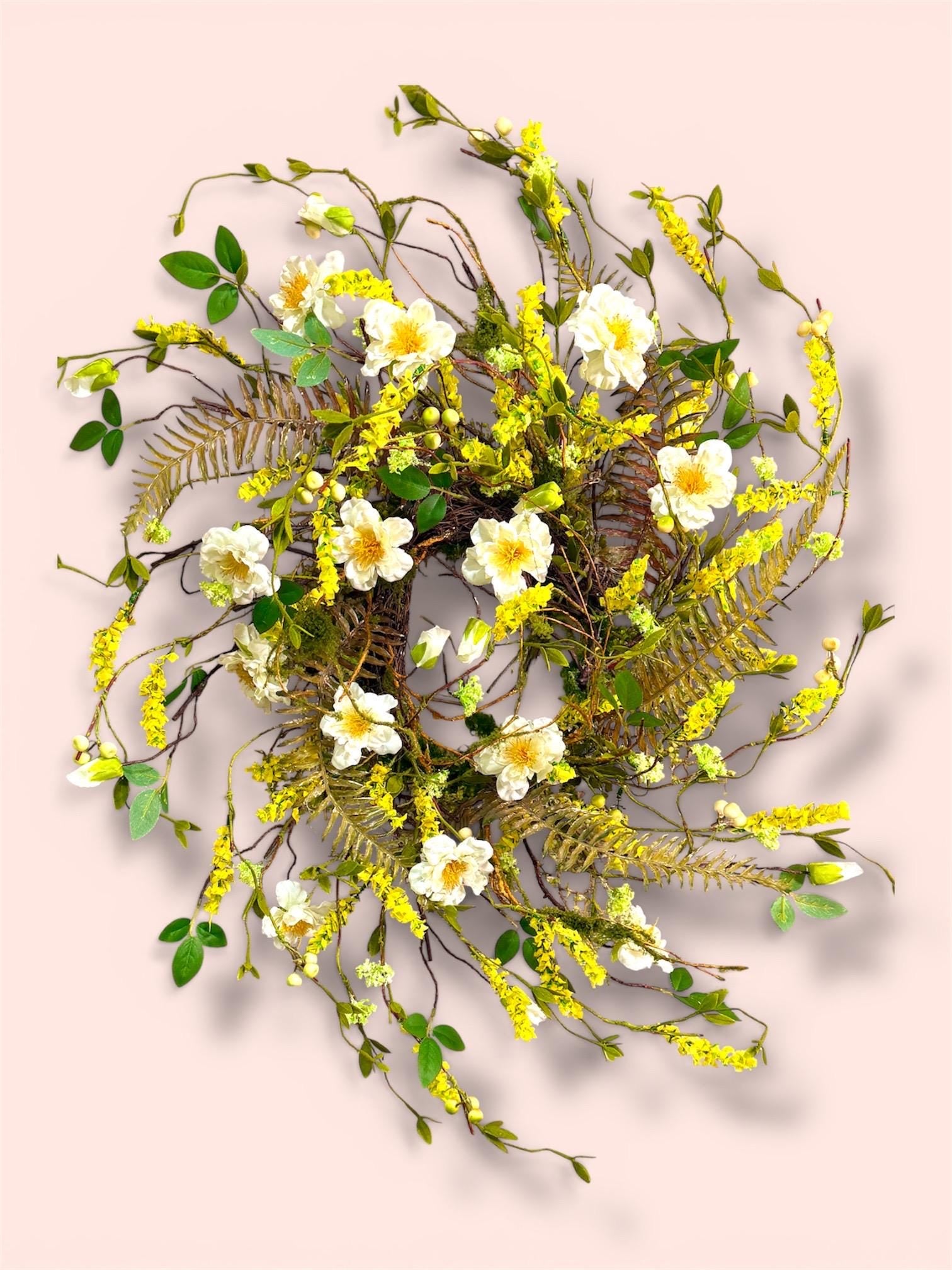 Wild Rose Twig Spring and Summer Wreath = Moss with Twig Base