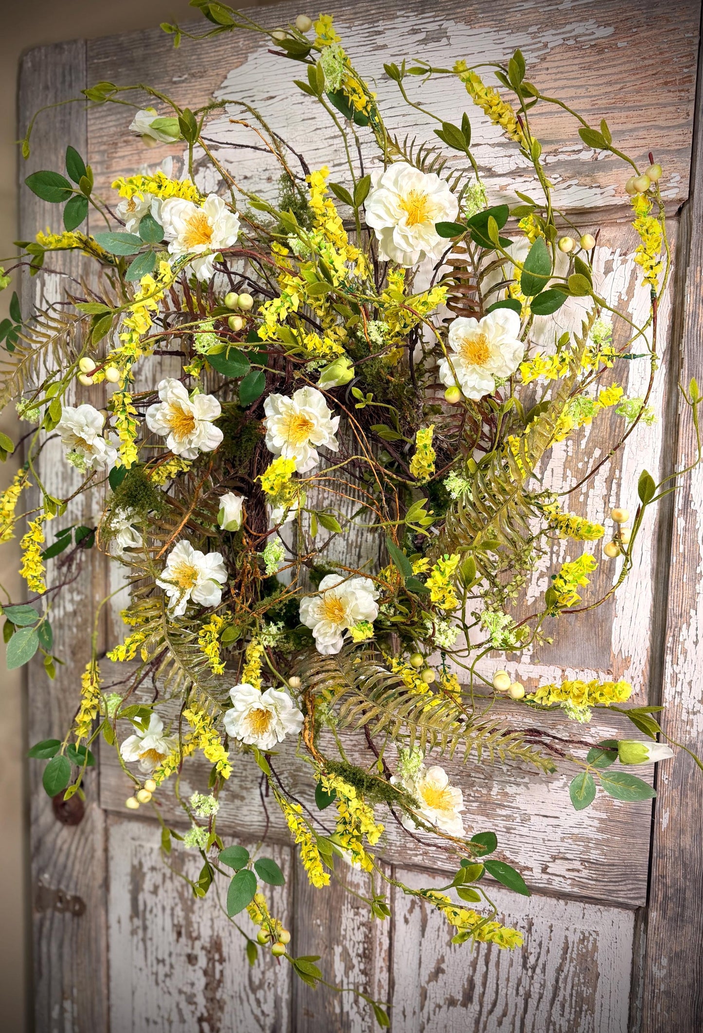 Wild Rose Twig Spring and Summer Wreath = Moss with Twig Base