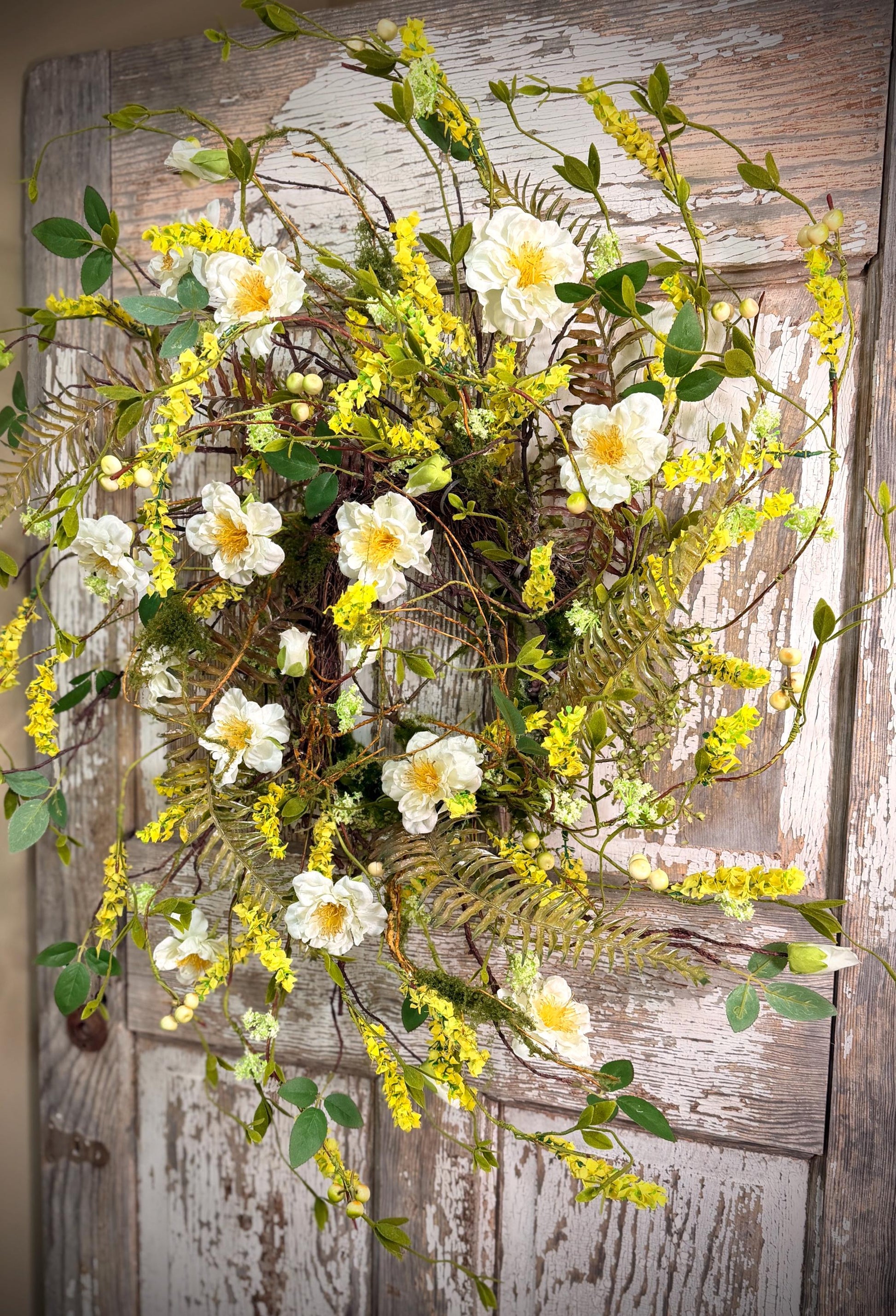 Wild Rose Twig Spring and Summer Wreath = Moss with Twig Base