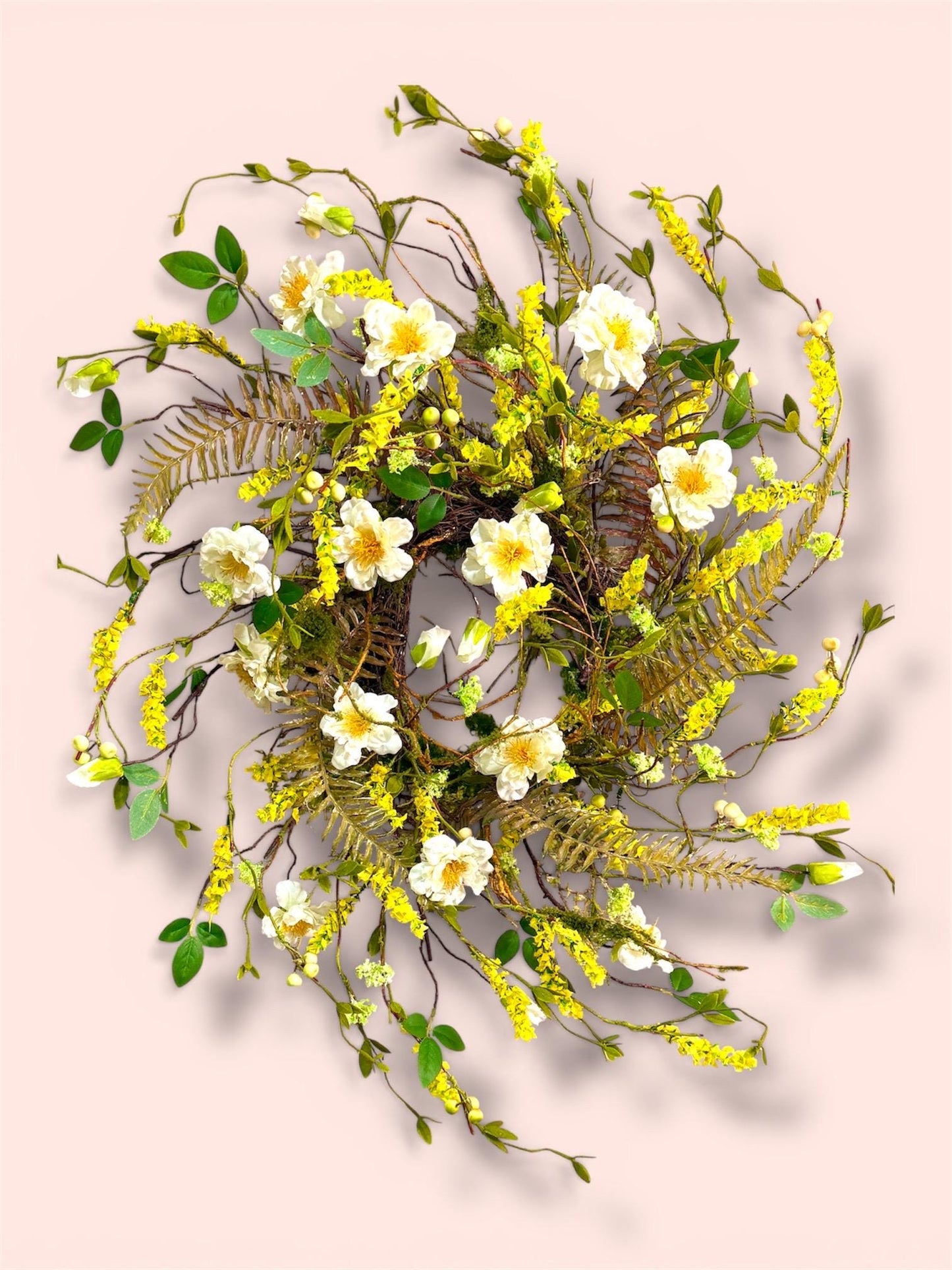 Wild Rose Twig Spring and Summer Wreath = Moss with Twig Base