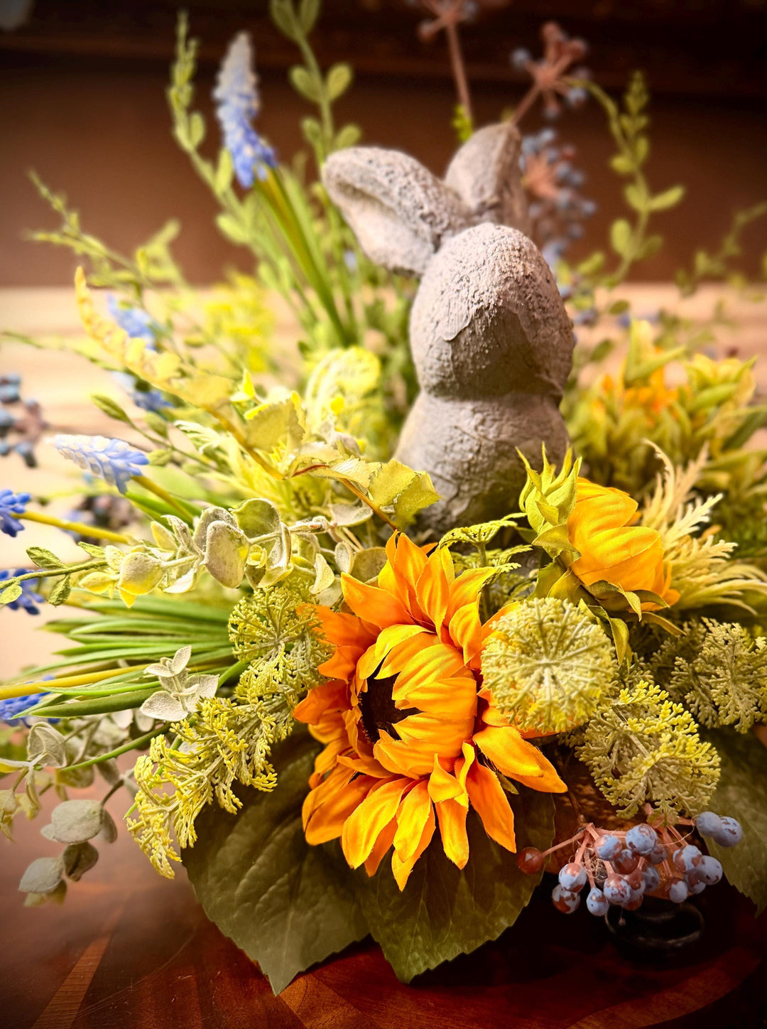 Garden Bunny Arrangement- With Sunflowers and Assorted Greenery