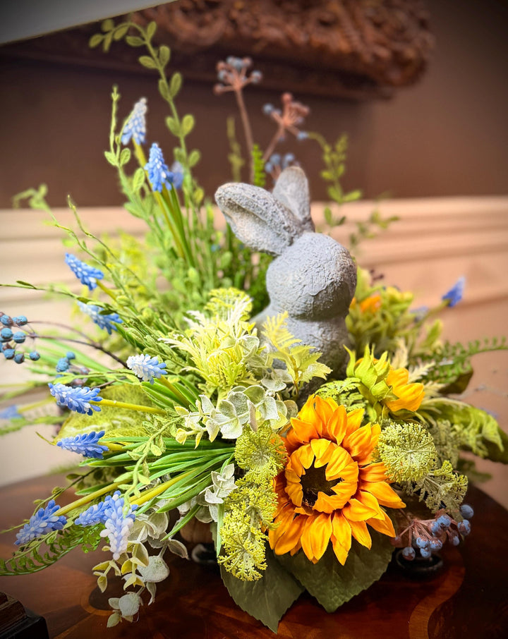 Garden Bunny Arrangement- With Sunflowers and Assorted Greenery
