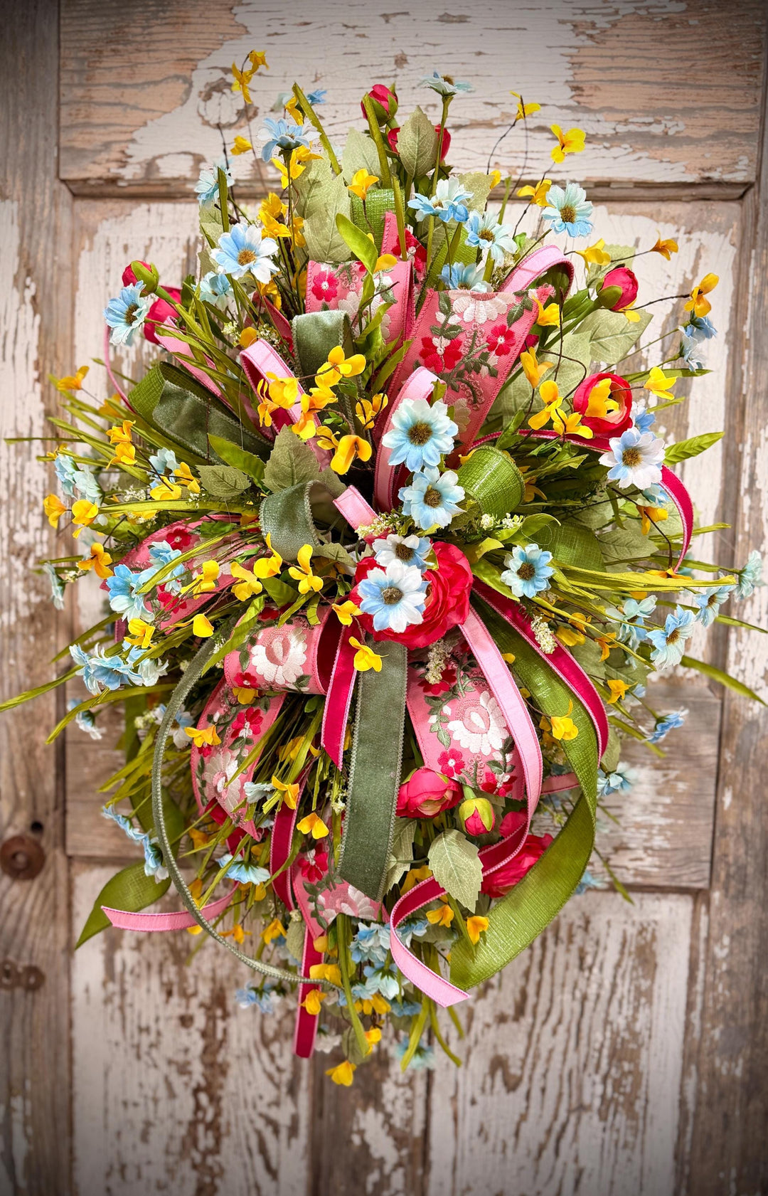 Spring Floral Swag with Designer Ribbons