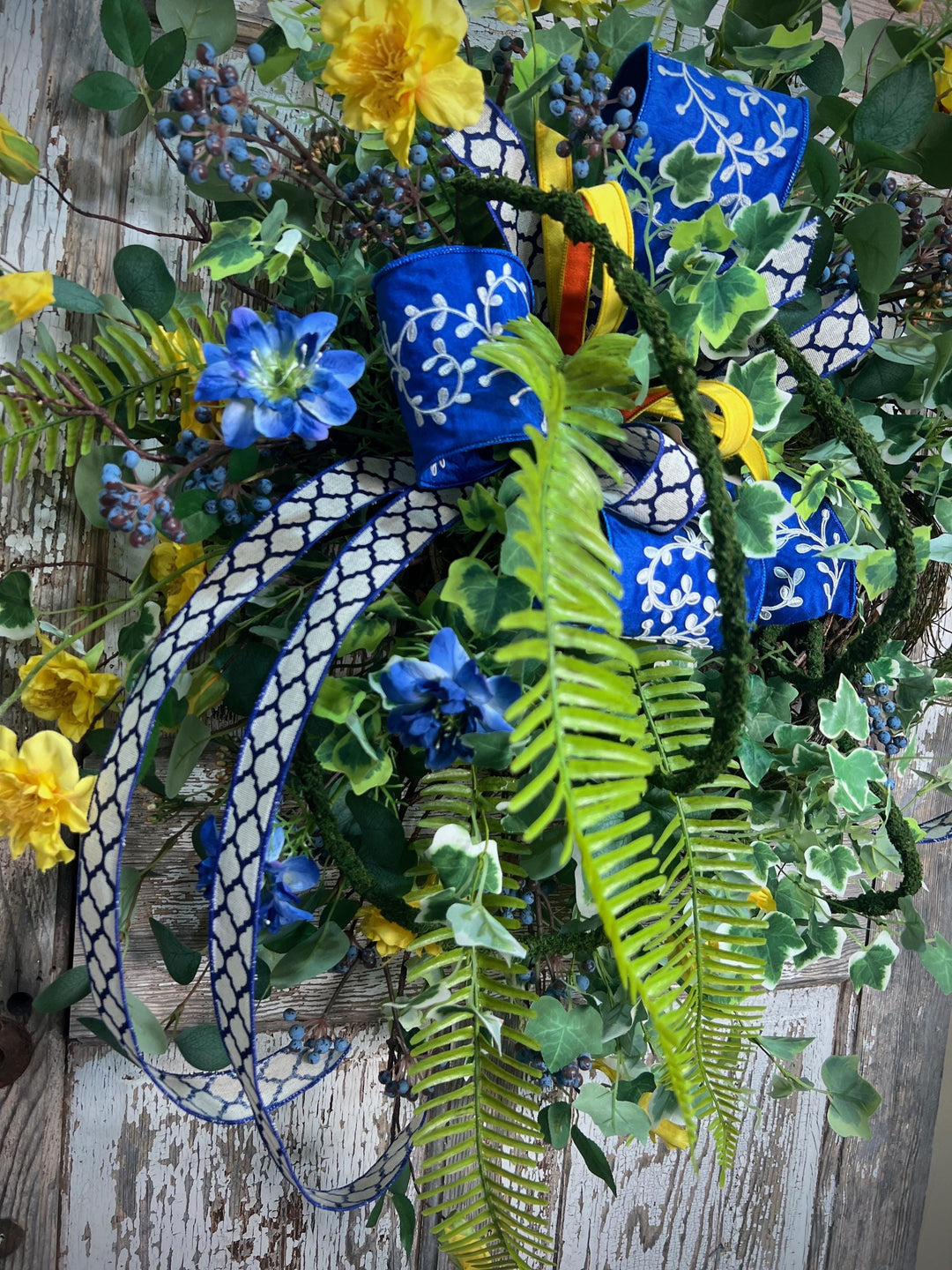 Garden Rose Designer Wreath - Twig Wreath Base with Designer Ribbon