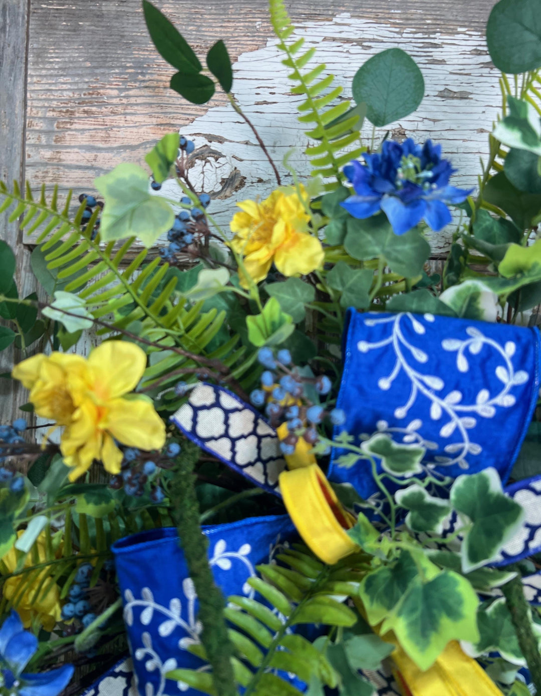 Garden Rose Designer Wreath - Twig Wreath Base with Designer Ribbon