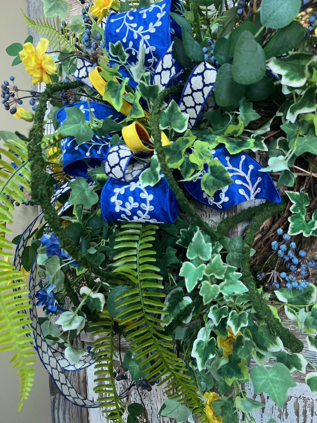 Garden Rose Designer Wreath - Twig Wreath Base with Designer Ribbon