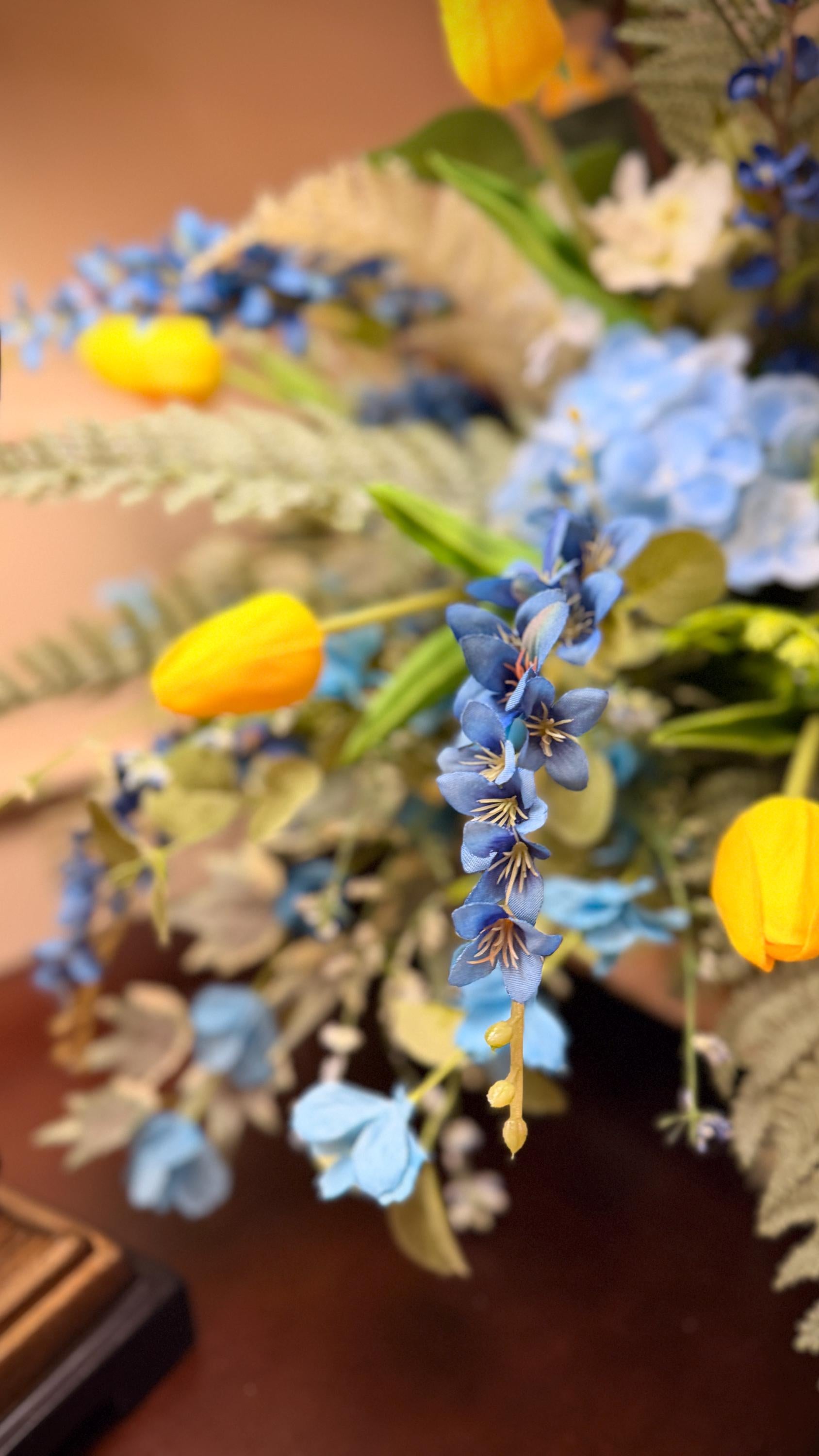 Designer Spring Real Touch Tulip and Florals Arrangement - Flowering Blue Astilbes