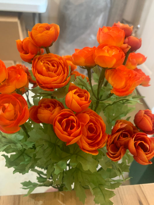 16in Ranunculus Bush x9 ORANGE Golden Bell