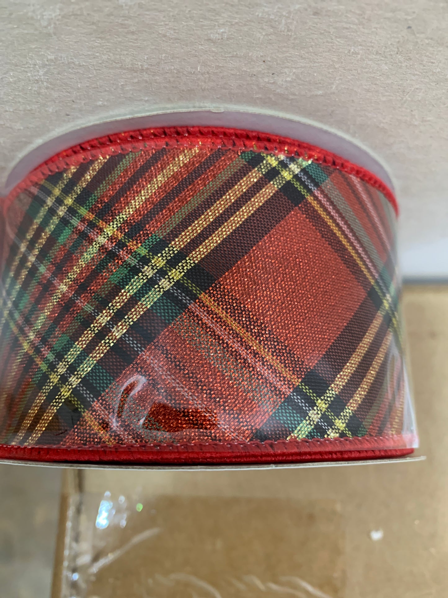 2.5" x 10yd Met Plaid/Diagonal Fused Back Christmas Ribbon