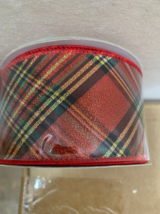 2.5" x 10yd Met Plaid/Diagonal Fused Back Christmas Ribbon